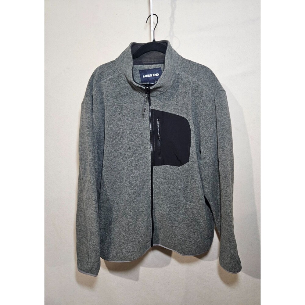 Land's End men's XXL full zip fleece jacket heather gray with chest pocket